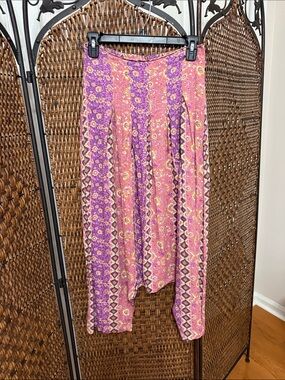 Free People Pink and Purple Printed Wide-Leg Jumpsuit Pants